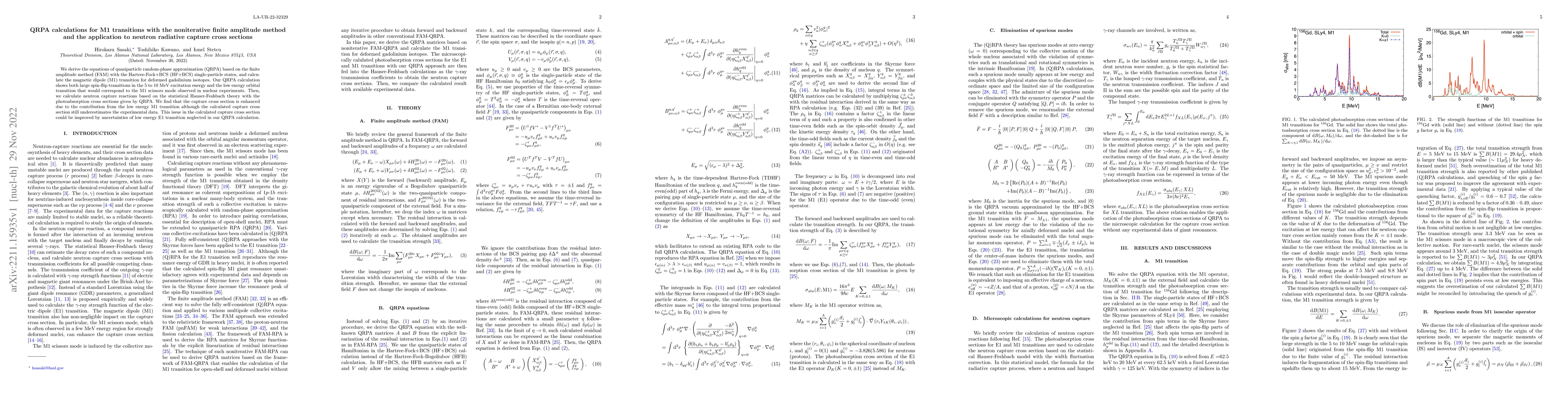 Thumbnail for QRPA calculations for M1 transitions with the noniterative finite
  amplitude method and the application to neutron radiative capture cross
  sections