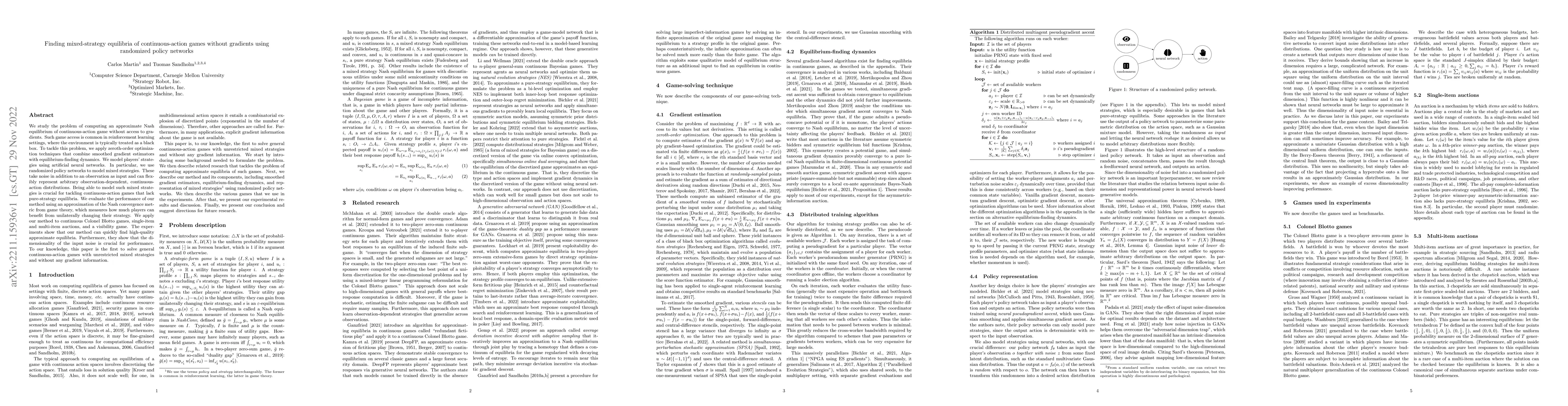 Thumbnail for Finding mixed-strategy equilibria of continuous-action games without
  gradients using randomized policy networks