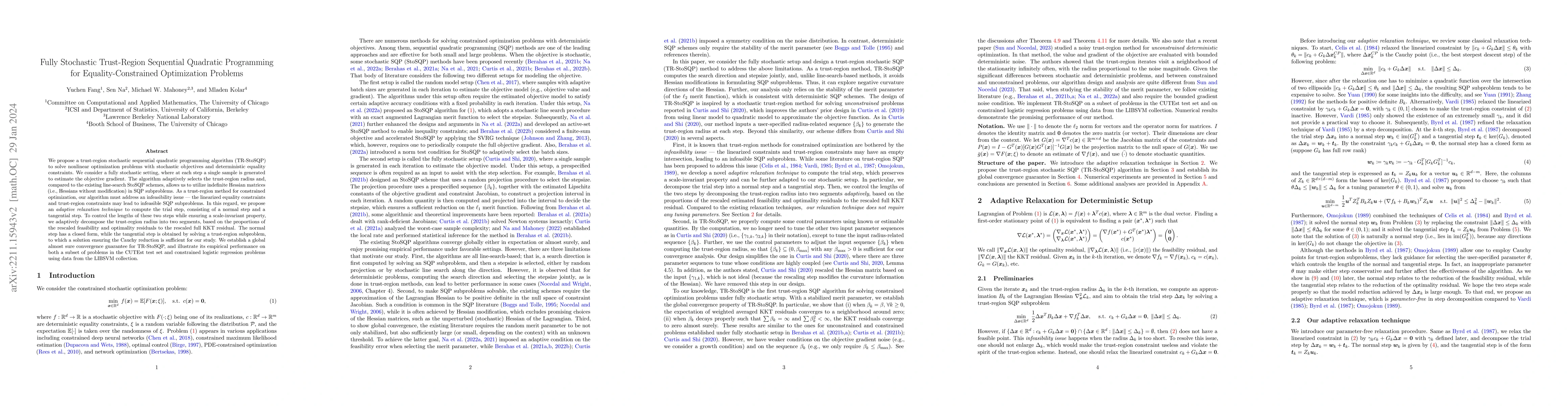 Thumbnail for Fully Stochastic Trust-Region Sequential Quadratic Programming for
  Equality-Constrained Optimization Problems