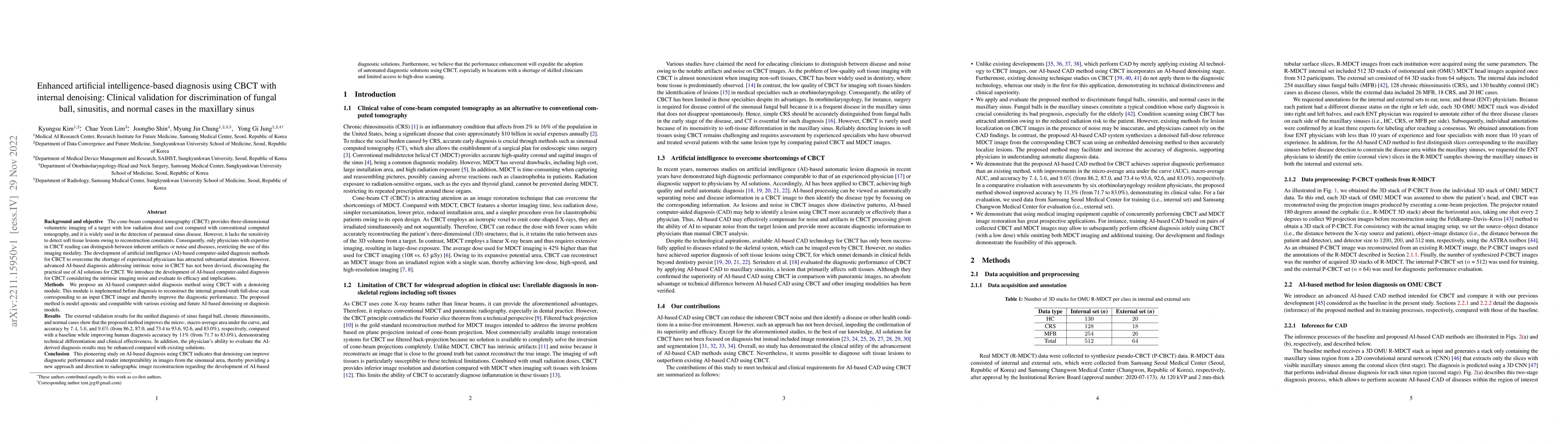 Thumbnail for Enhanced artificial intelligence-based diagnosis using CBCT with
  internal denoising: Clinical validation for discrimination of fungal ball,
  sinusitis, and normal cases in the maxillary sinus