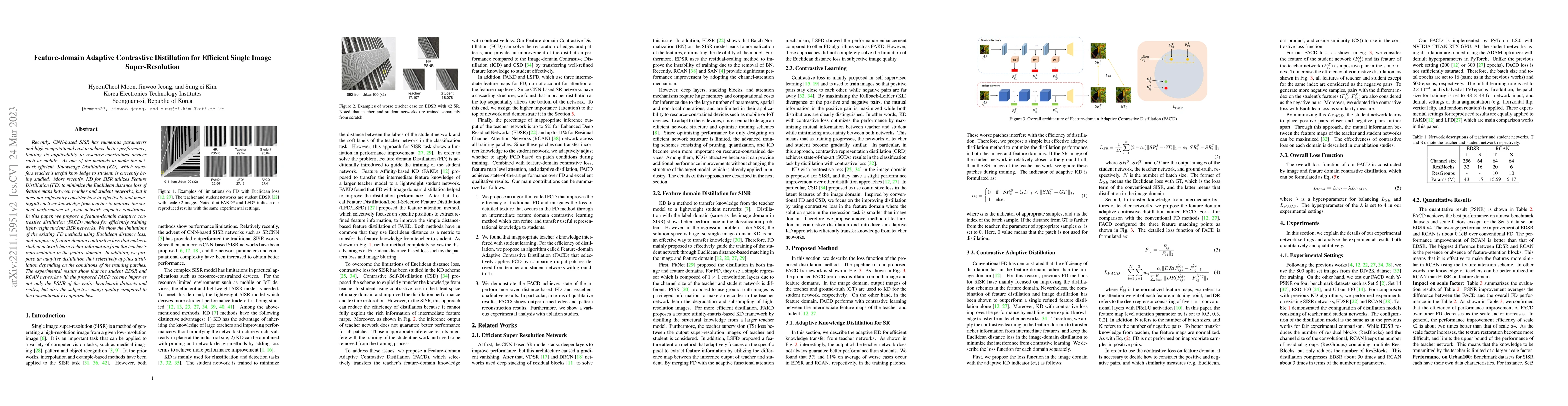 Thumbnail for Feature-domain Adaptive Contrastive Distillation for Efficient Single
  Image Super-Resolution