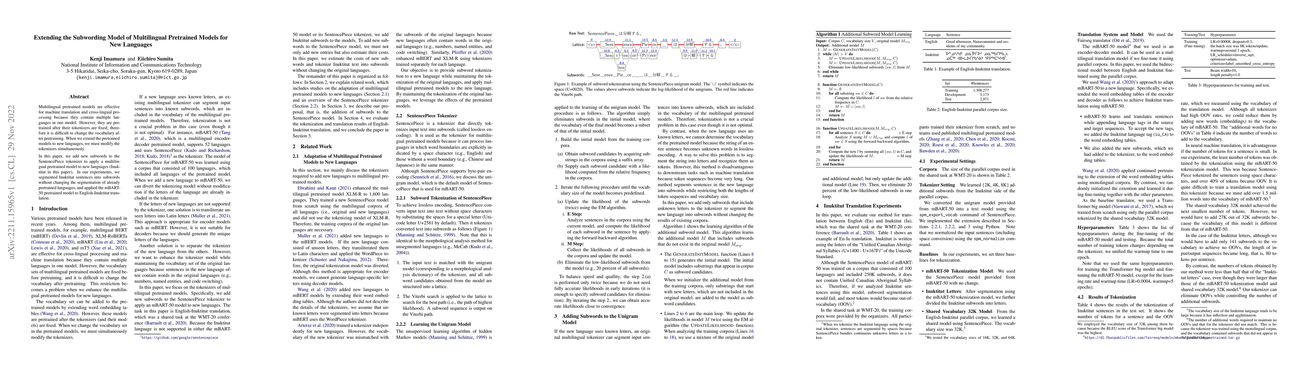 Thumbnail for Extending the Subwording Model of Multilingual Pretrained Models for New
  Languages