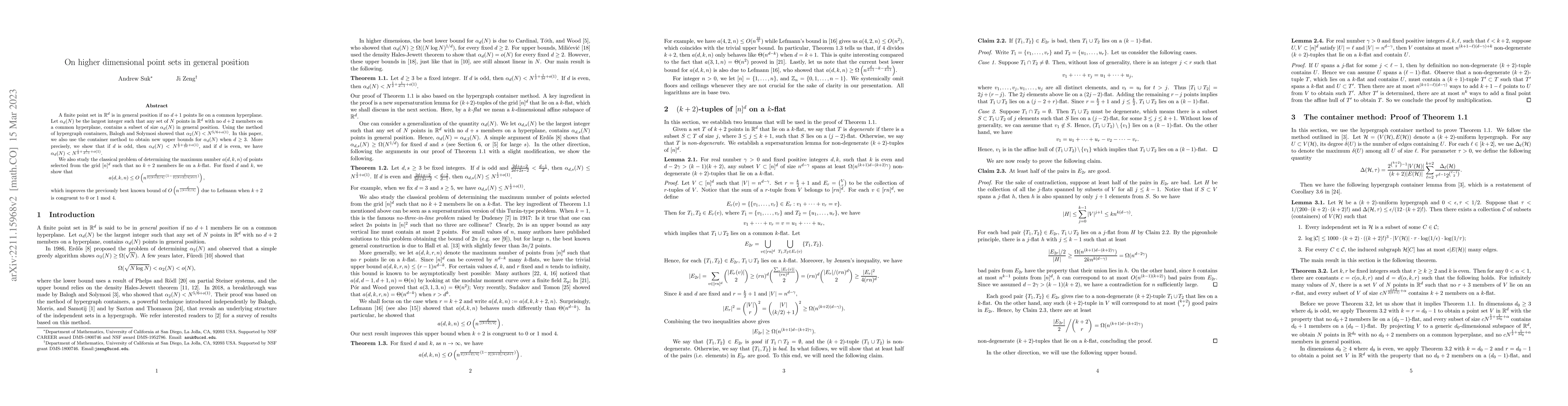 Thumbnail for On higher dimensional point sets in general position