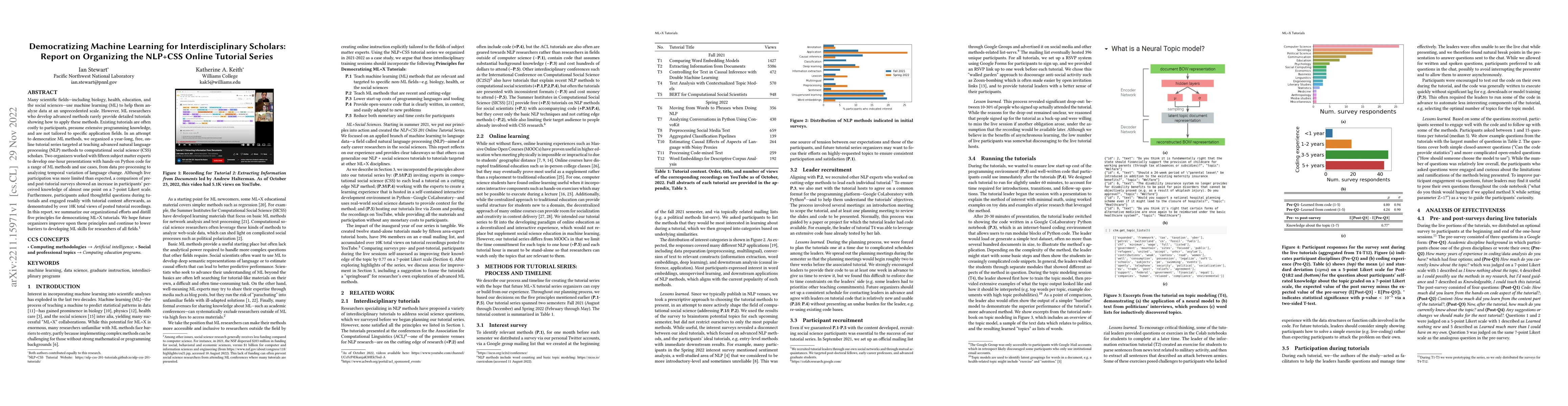 Thumbnail for Democratizing Machine Learning for Interdisciplinary Scholars: Report on
  Organizing the NLP+CSS Online Tutorial Series