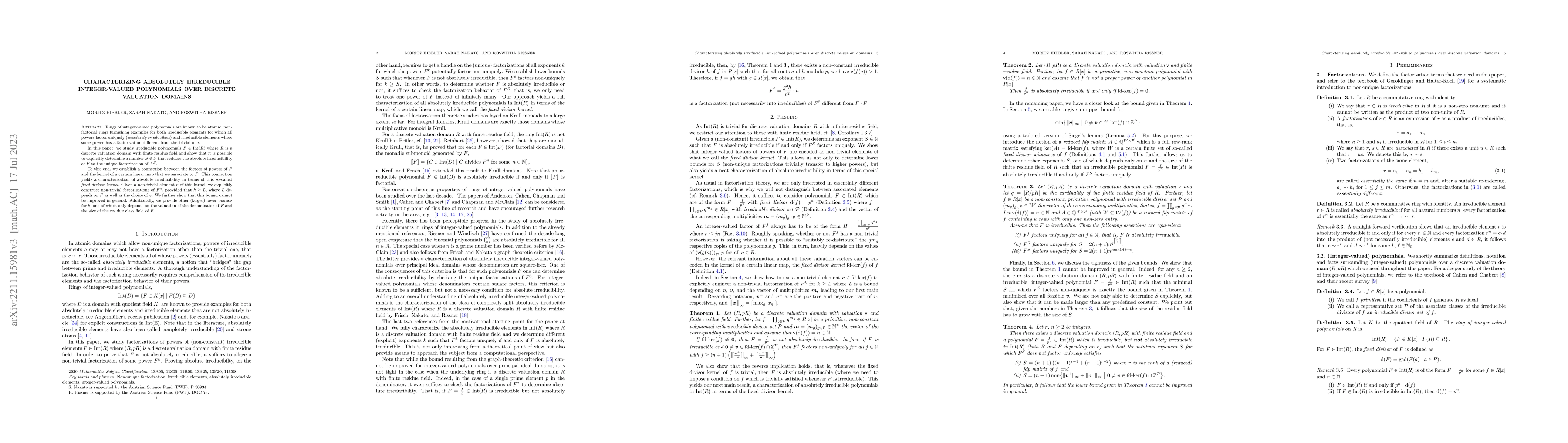 Thumbnail for Characterizing absolutely irreducible integer-valued polynomials over
  discrete valuation domains