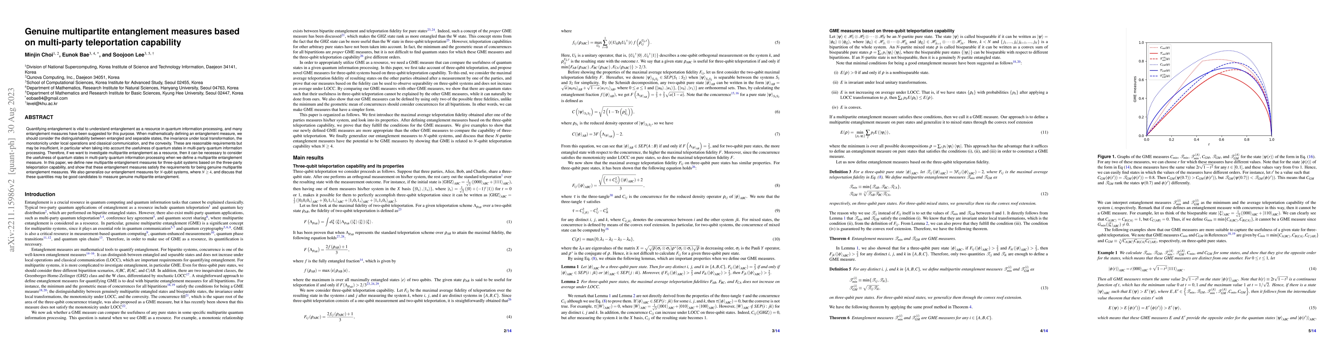 Thumbnail for Genuine multipartite entanglement measures based on multi-party
  teleportation capability