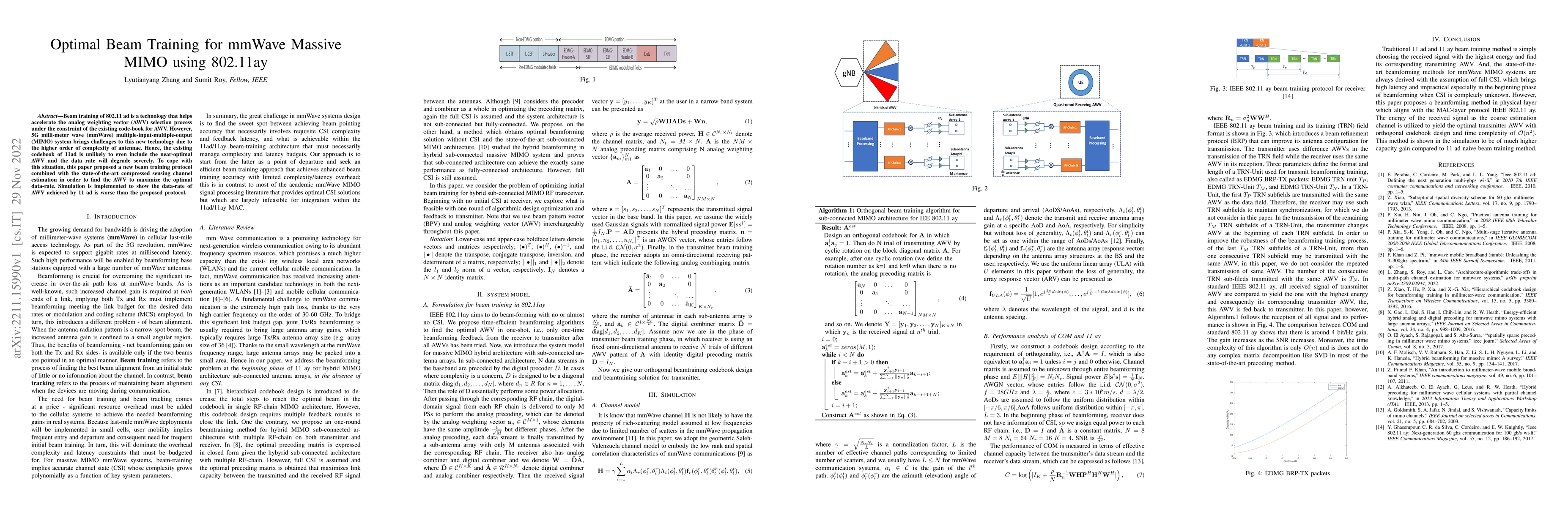 Thumbnail for Optimal Beam Training for mmWave Massive MIMO using 802.11ay