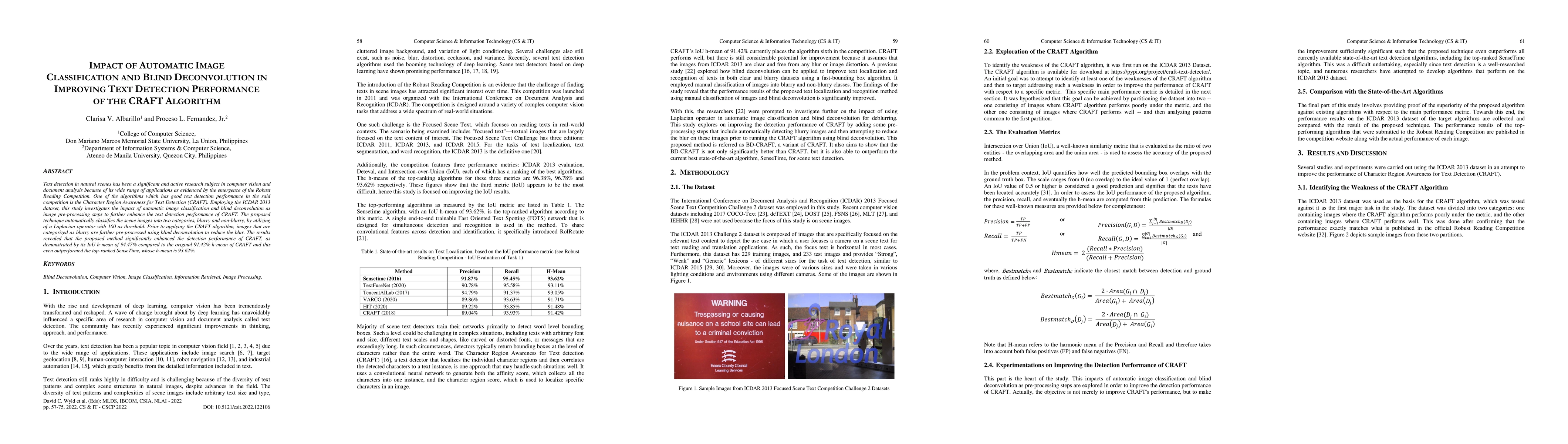 Thumbnail for Impact of Automatic Image Classification and Blind Deconvolution in
  Improving Text Detection Performance of the CRAFT Algorithm