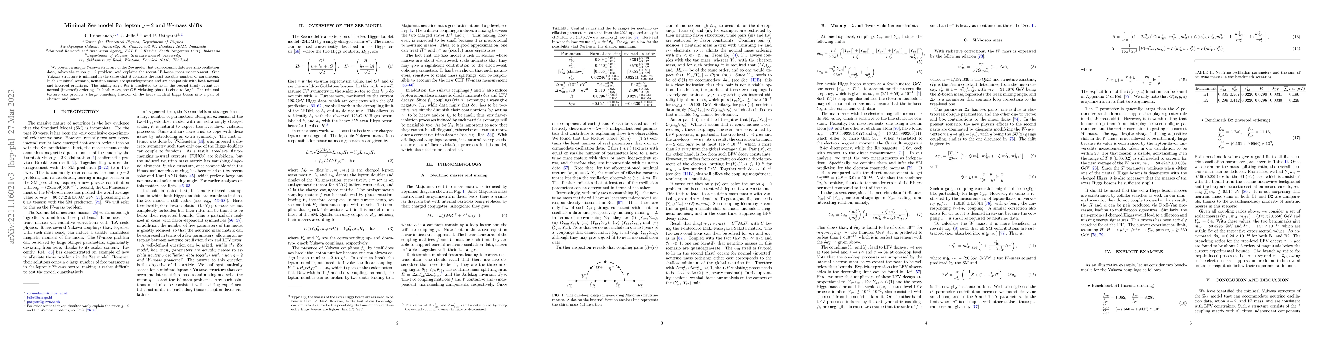 Thumbnail for Minimal Zee model for lepton ${g-2}$ and $W$-mass shifts