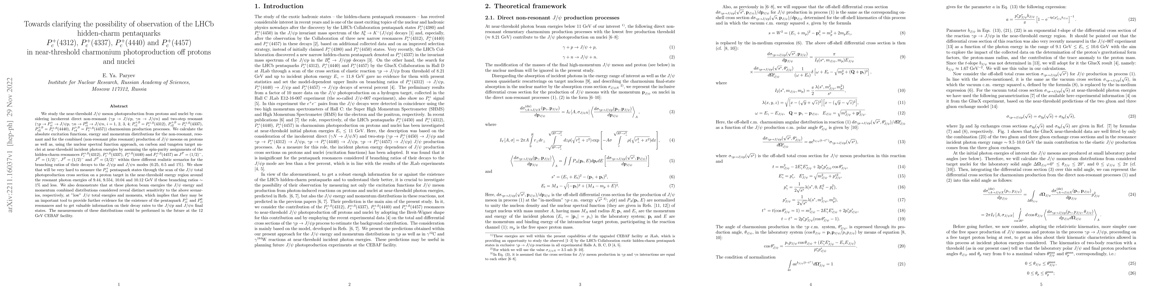 Thumbnail for Towards clarifying the possibility of observation of the LHCb
  hidden-charm pentaquarks $P_{c}^+(4312)$, $P_{c}^+(4337)$, $P_{c}^+(4440)$
  and $P_{c}^+(4457)$ in near-threshold charmonium photoproduction off protons
  and nuclei