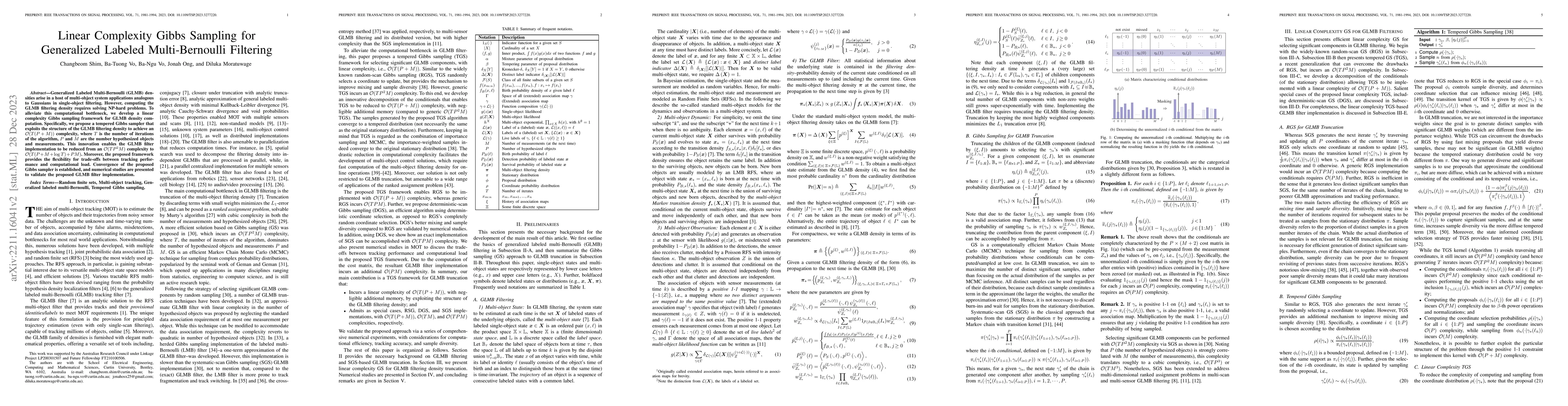 Thumbnail for Linear Complexity Gibbs Sampling for Generalized Labeled Multi-Bernoulli
  Filtering
