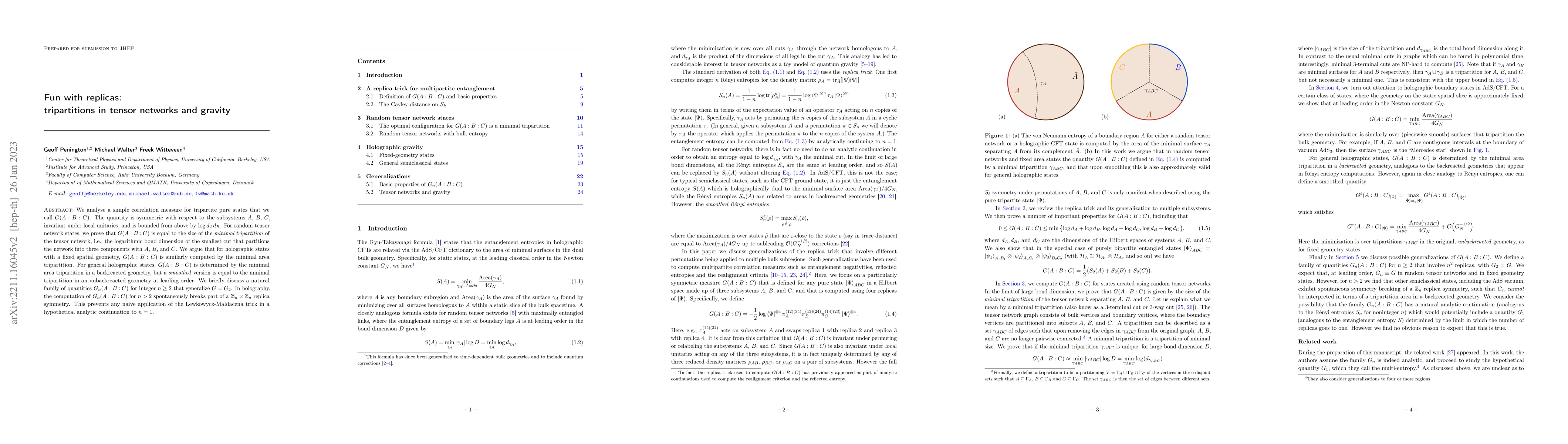 Thumbnail for Fun with replicas: tripartitions in tensor networks and gravity