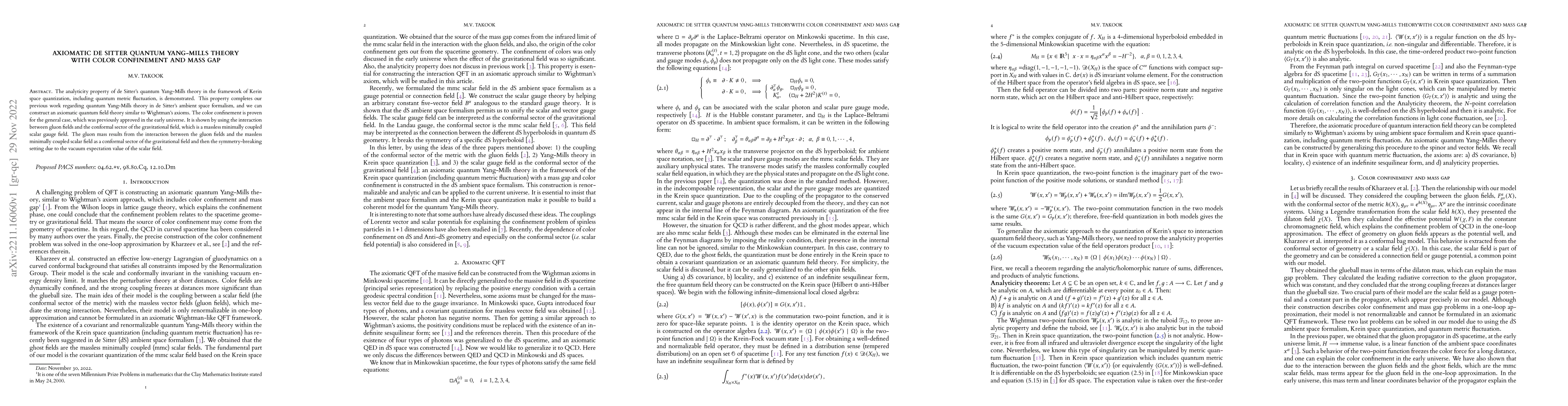 Thumbnail for Axiomatic de Sitter quantum Yang-Mills theory with color confinement and
  mass gap