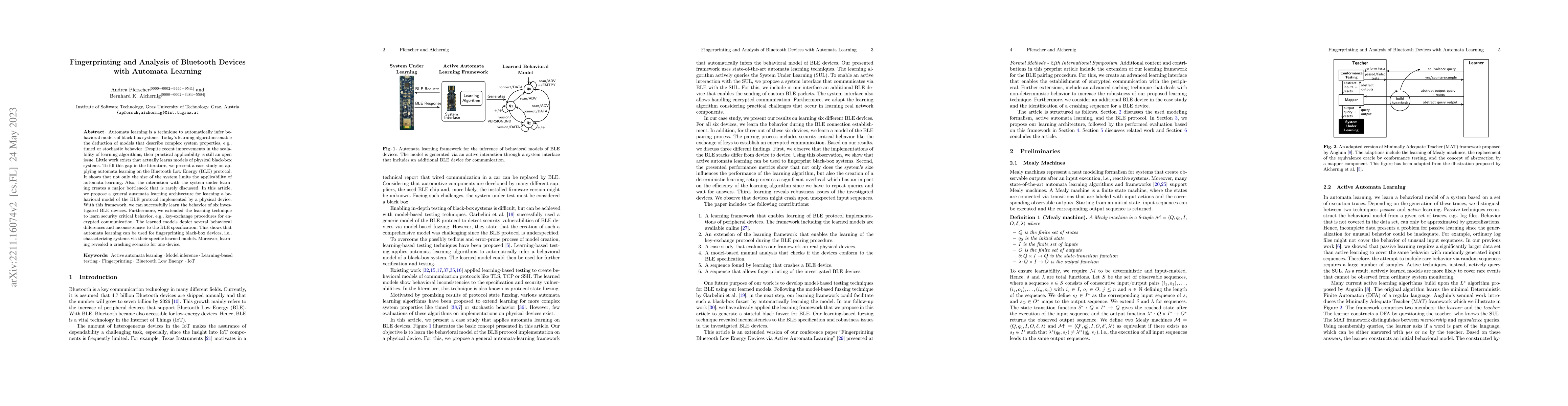 Thumbnail for Fingerprinting and Analysis of Bluetooth Devices with Automata Learning