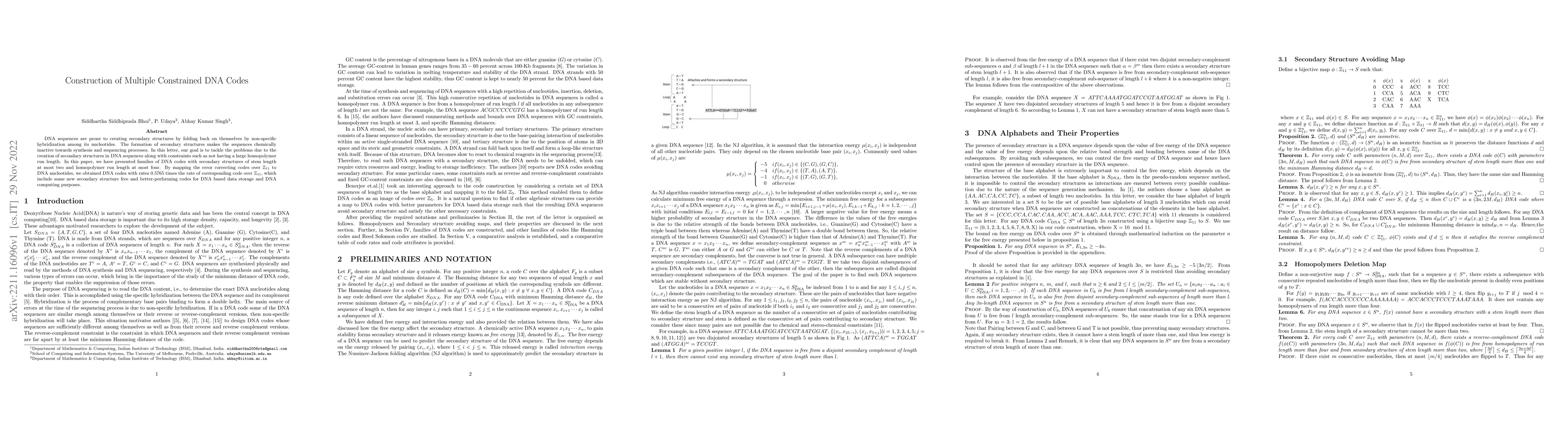 Thumbnail for Construction of Multiple Constrained DNA Codes