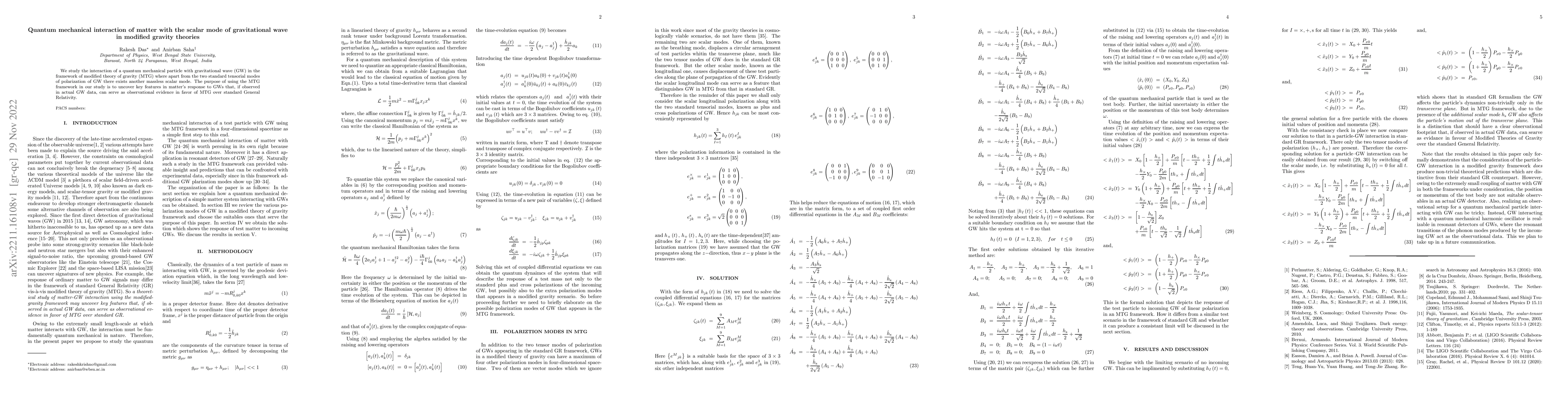 Thumbnail for Quantum mechanical interaction of matter with the scalar mode of
  gravitational wave in modified gravity theories