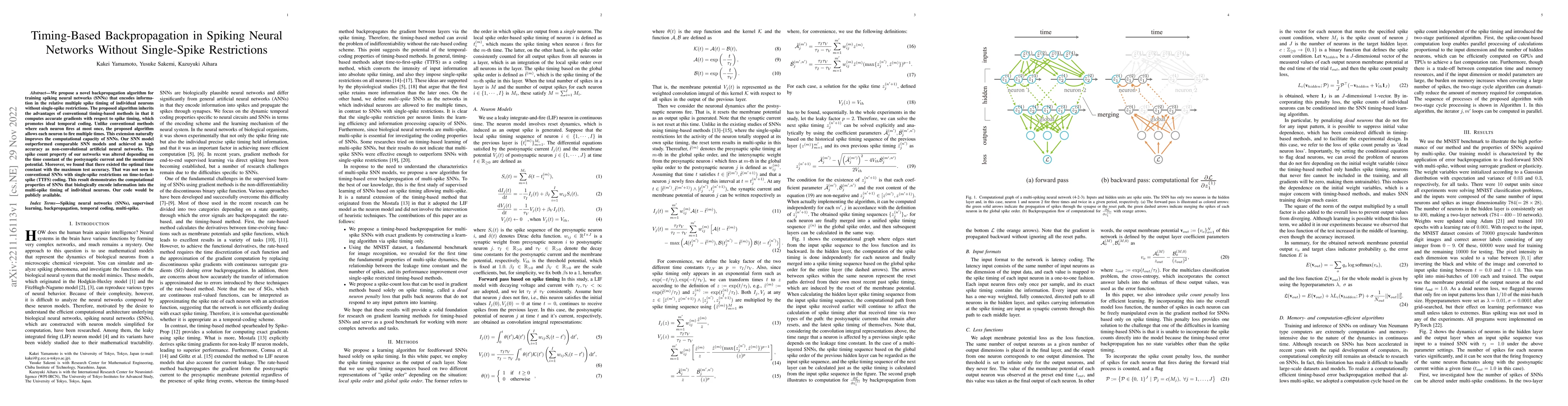 Thumbnail for Timing-Based Backpropagation in Spiking Neural Networks Without
  Single-Spike Restrictions