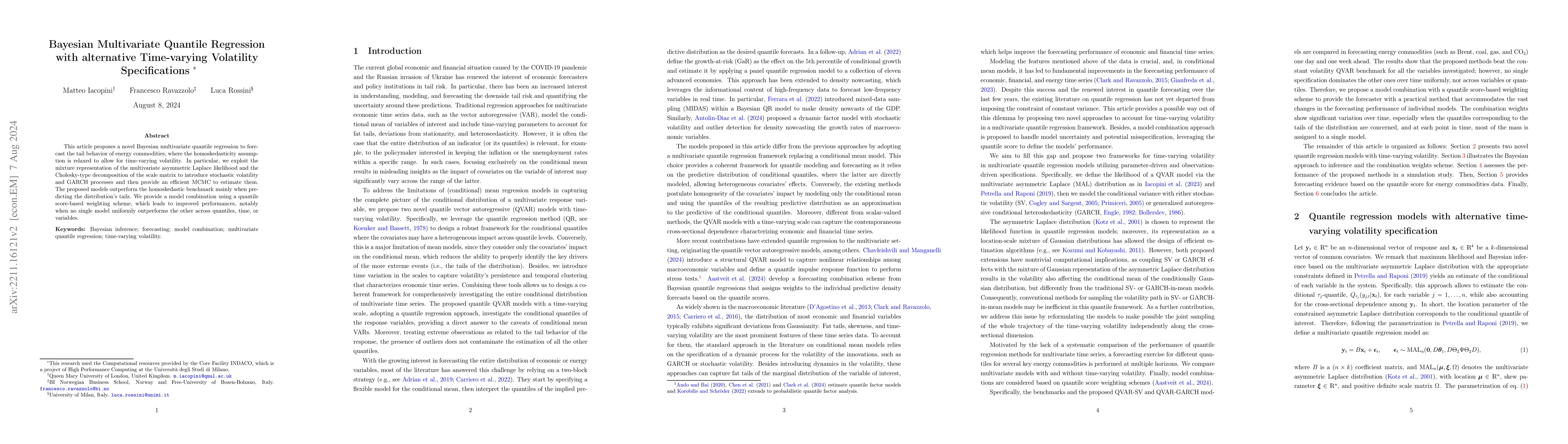 Thumbnail for Bayesian Multivariate Quantile Regression with alternative Time-varying
  Volatility Specifications