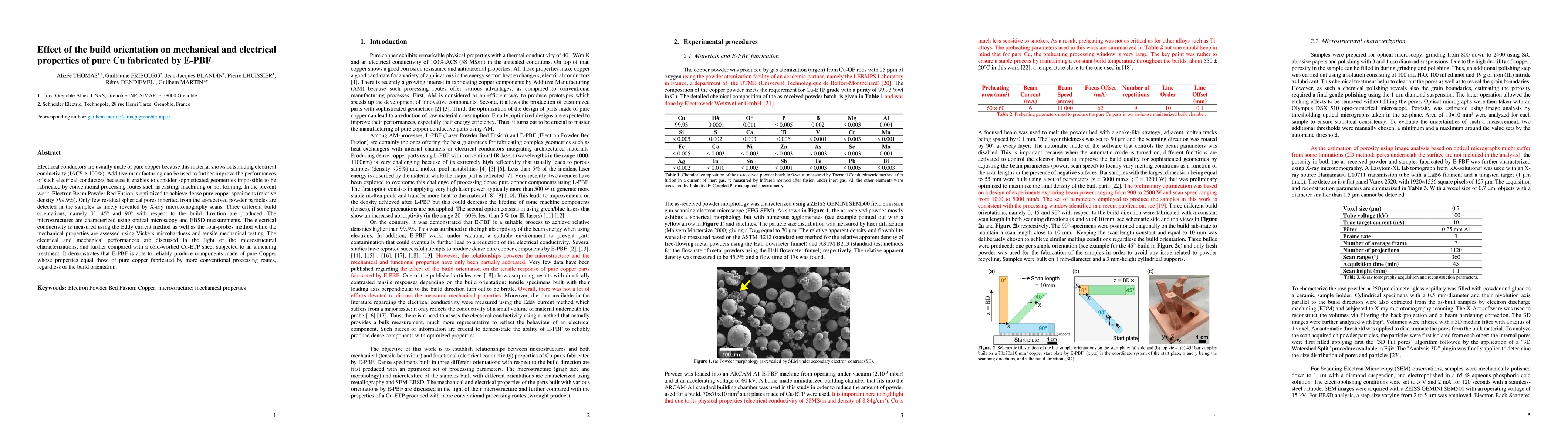 Thumbnail for Effect of the build orientation on mechanical and electrical properties
  of pure Cu fabricated by E-PBF