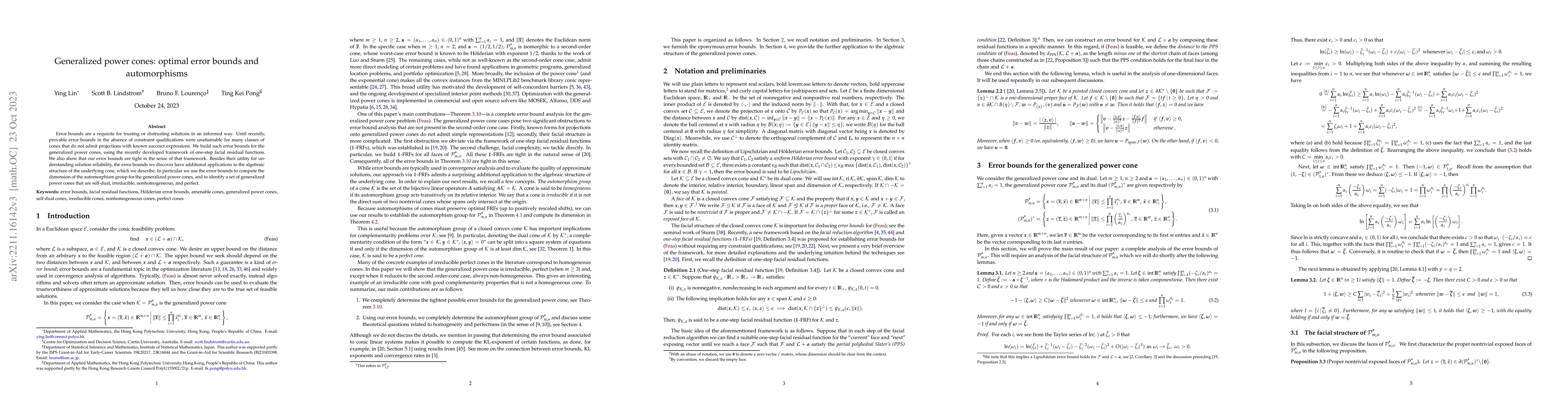 Thumbnail for Generalized power cones: optimal error bounds and automorphisms