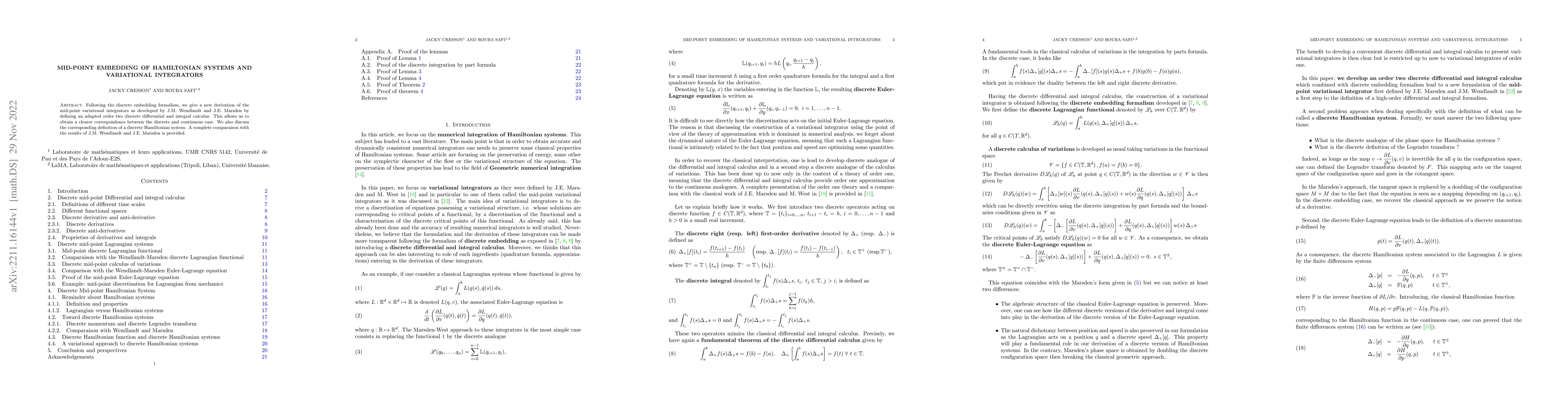 Thumbnail for Mid-point embedding of Hamiltonian systems and variational integrators