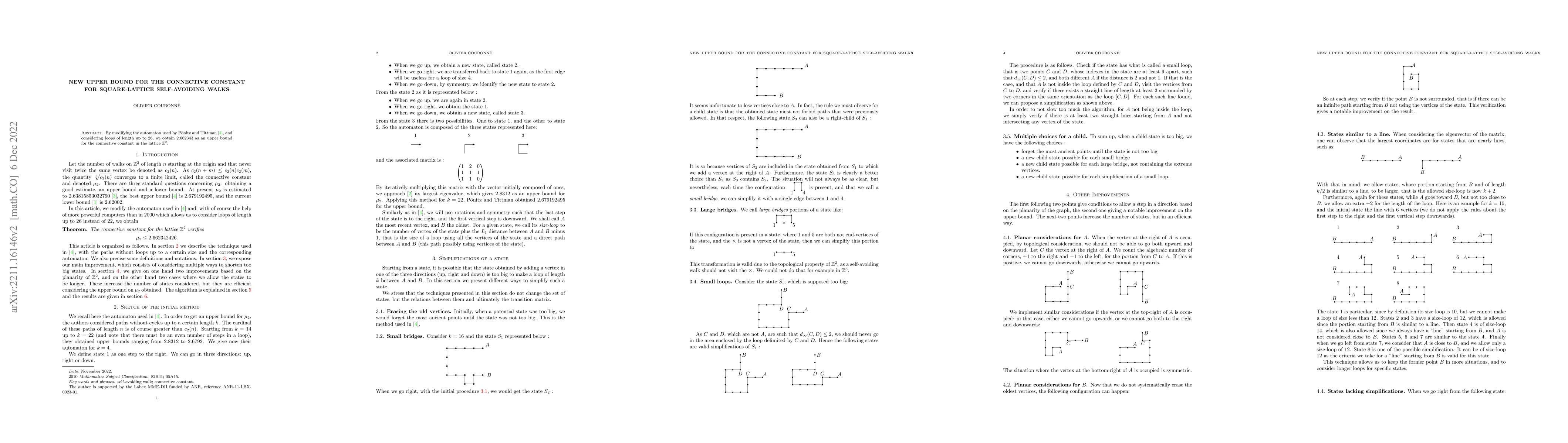 Thumbnail for New upper bound for the connective constant for square-lattice
  self-avoiding walks