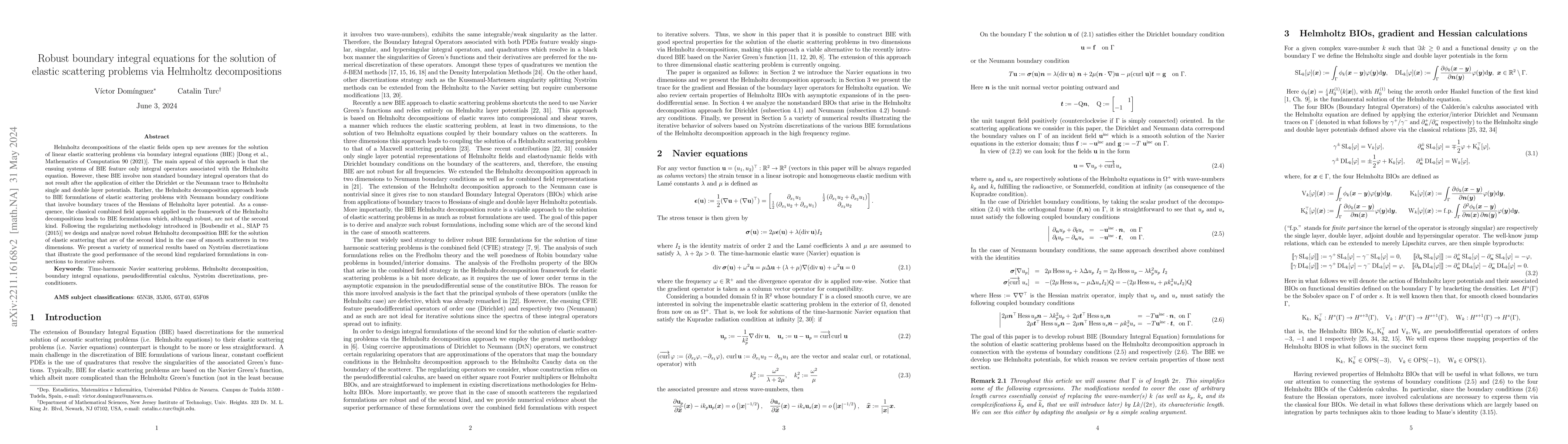 Thumbnail for Robust boundary integral equations for the solution of elastic
  scattering problems via Helmholtz decompositions
