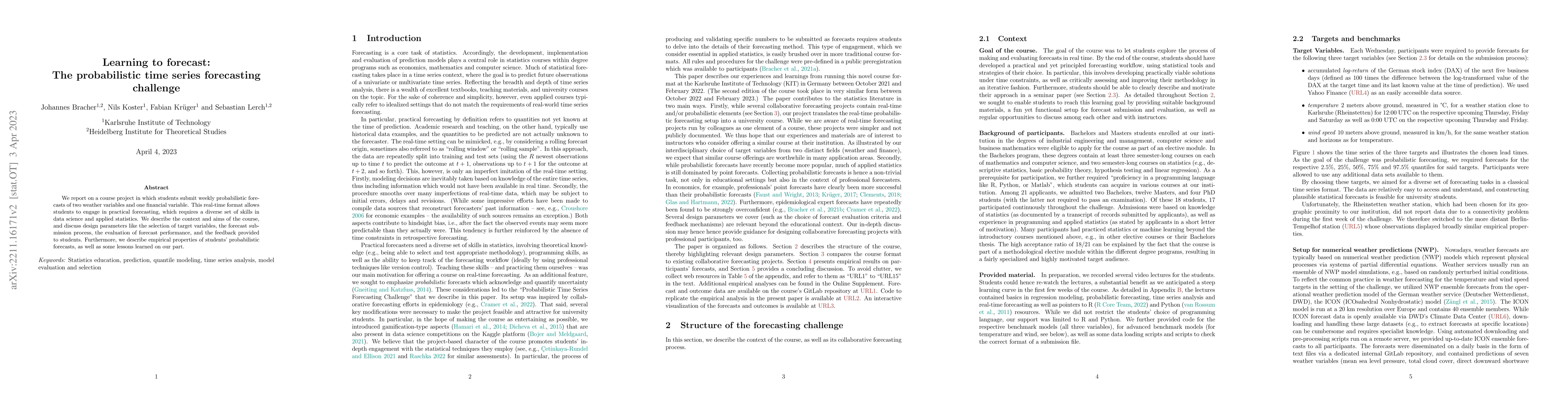 Thumbnail for Learning to forecast: The probabilistic time series forecasting
  challenge