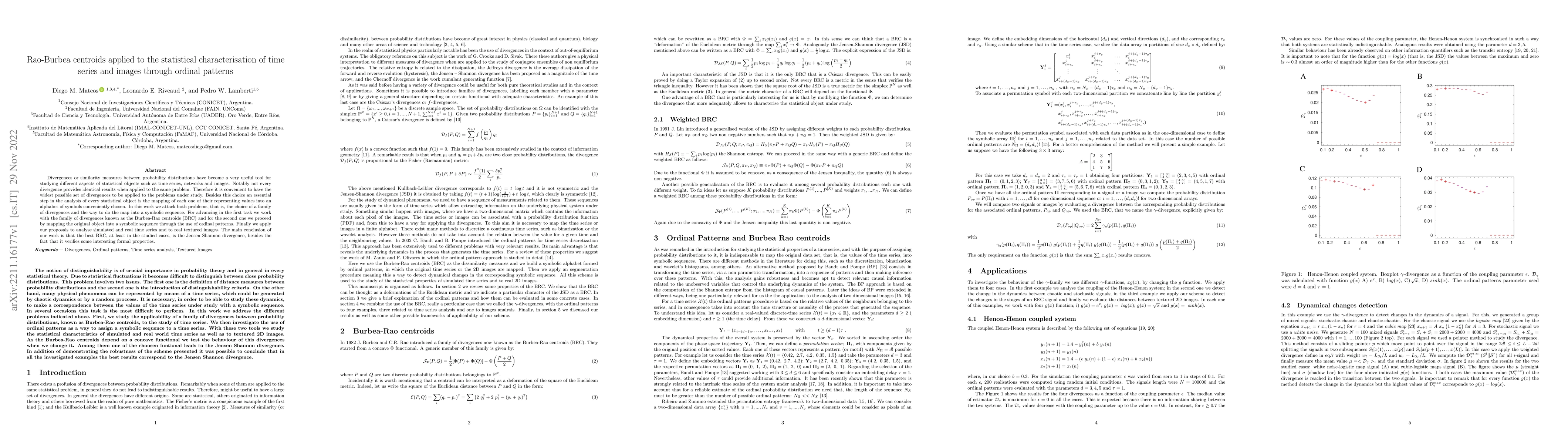 Thumbnail for Rao-Burbea centroids applied to the statistical characterisation of time
  series and images through ordinal patterns