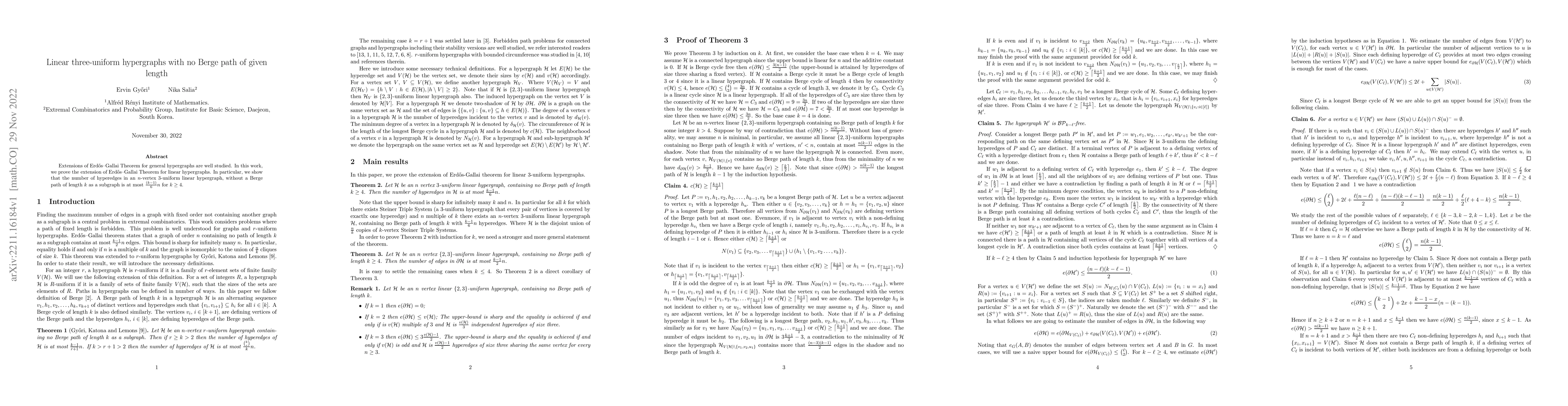 Thumbnail for Linear three-uniform hypergraphs with no Berge path of given length