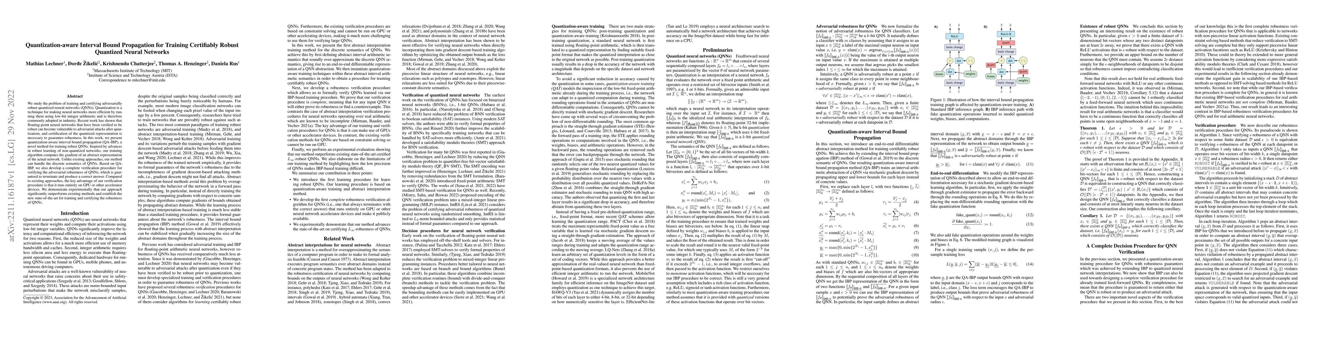 Thumbnail for Quantization-aware Interval Bound Propagation for Training Certifiably
  Robust Quantized Neural Networks