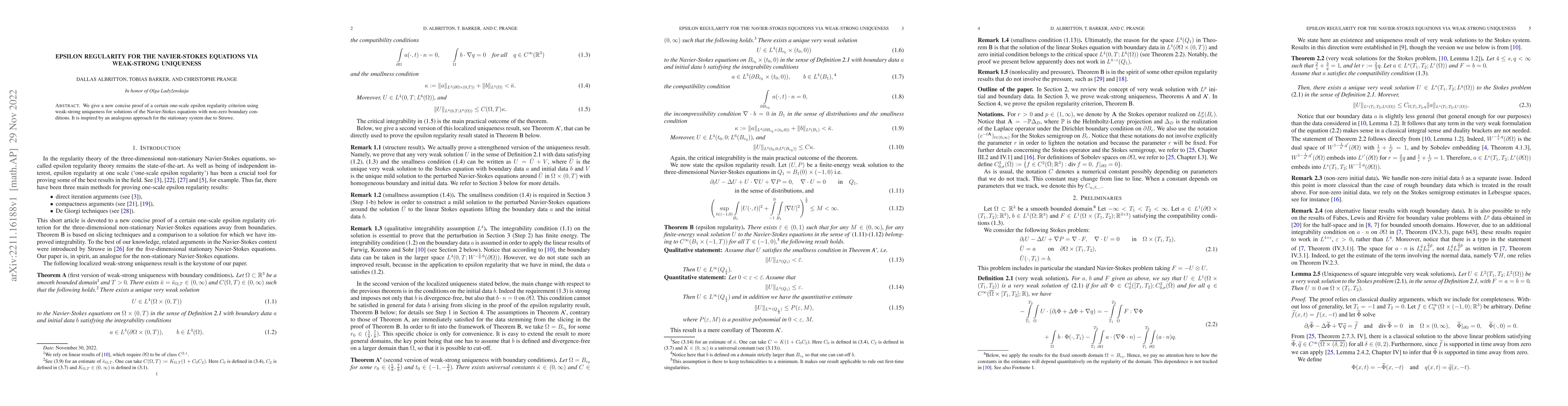 Thumbnail for Epsilon regularity for the Navier-Stokes equations via weak-strong
  uniqueness