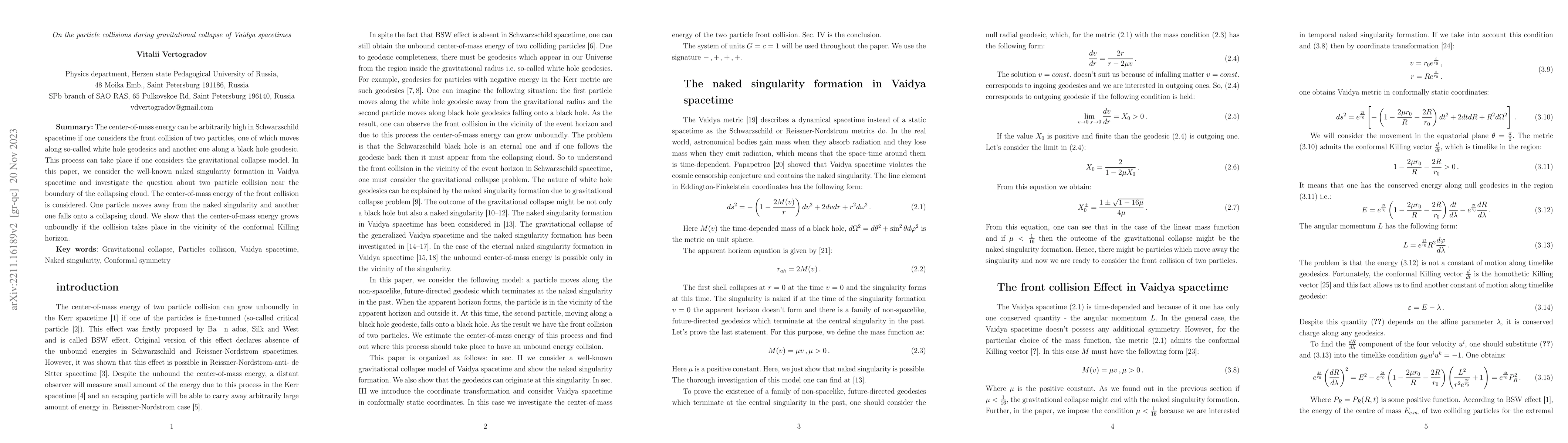 Thumbnail for On the particle collisions during gravitational collapse of Vaidya
  spacetimes