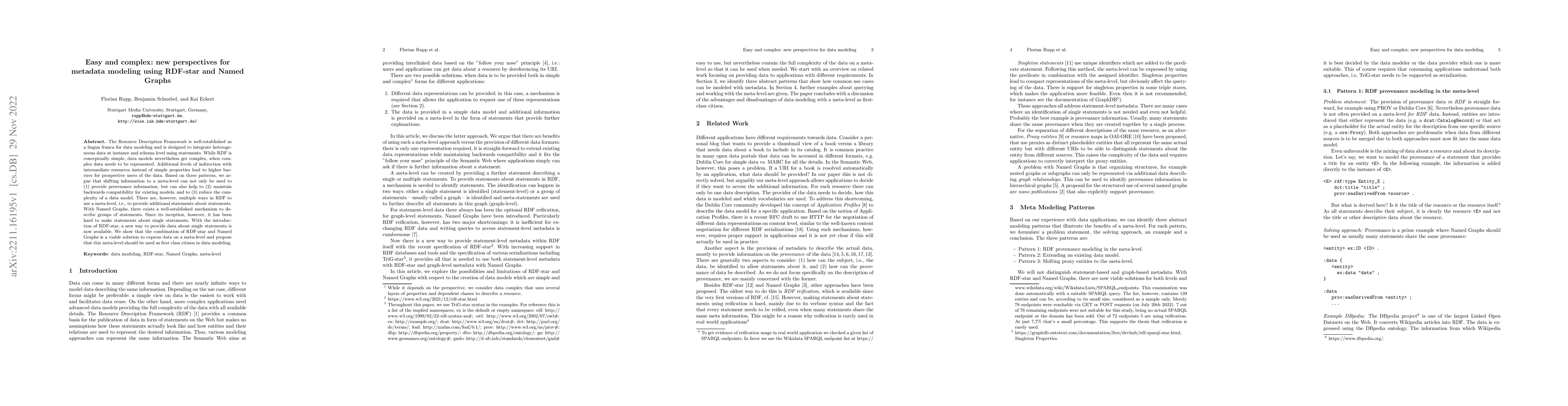 Thumbnail for Easy and complex: new perspectives for metadata modeling using RDF-star
  and Named Graphs