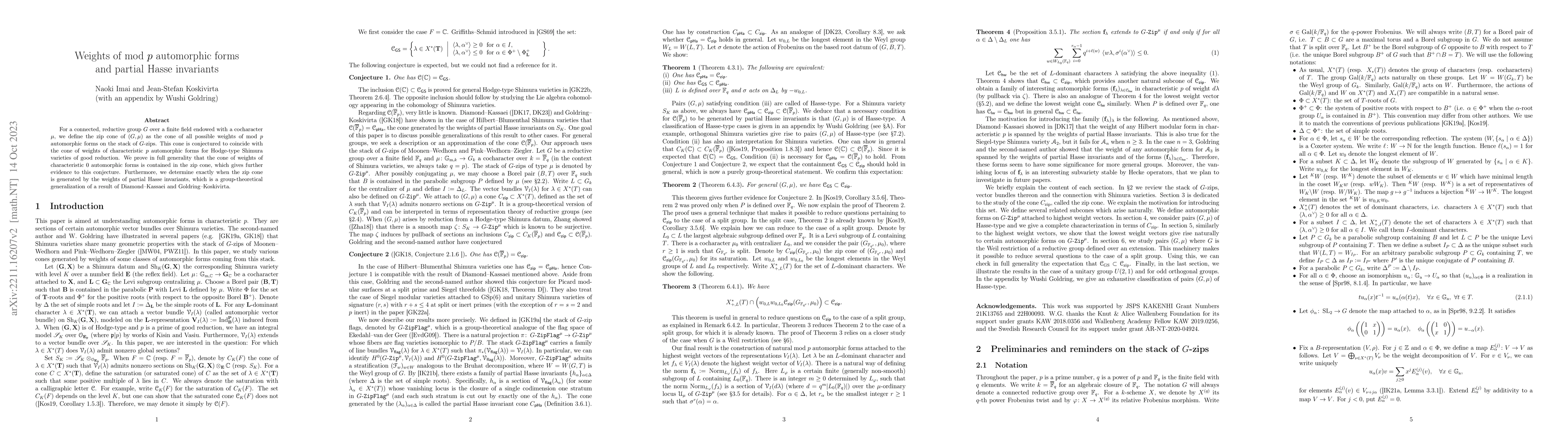 Thumbnail for Weights of mod $p$ automorphic forms and partial Hasse invariants