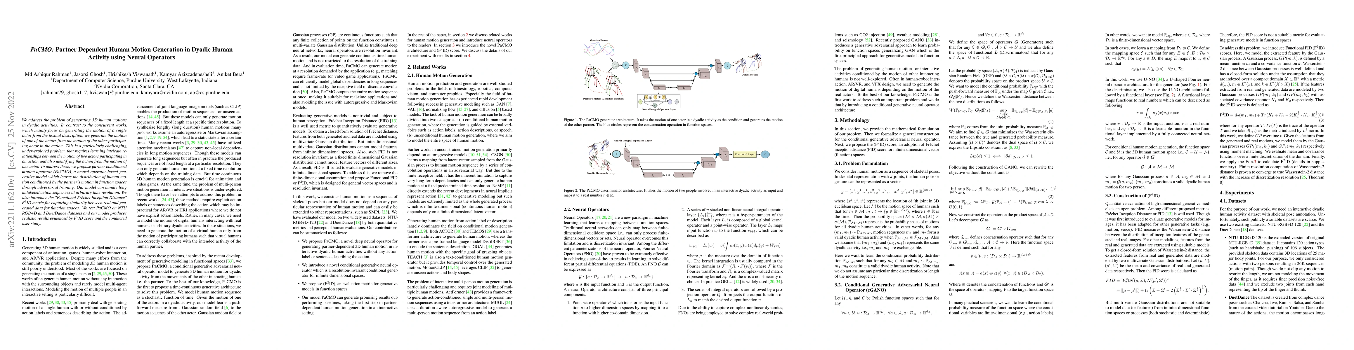Thumbnail for PaCMO: Partner Dependent Human Motion Generation in Dyadic Human
  Activity using Neural Operators