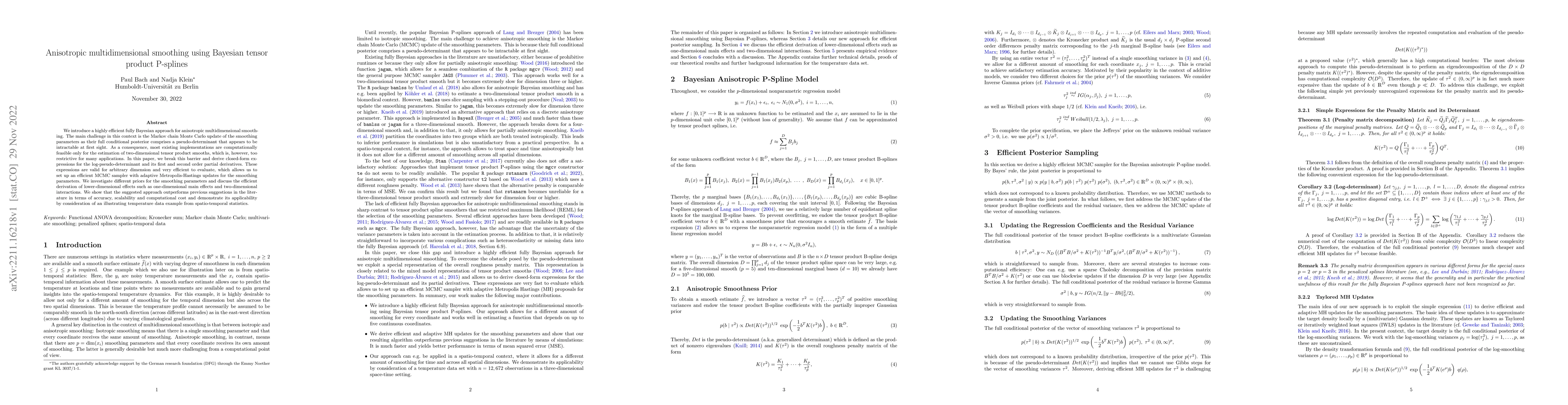 Thumbnail for Anisotropic multidimensional smoothing using Bayesian tensor product
  P-splines
