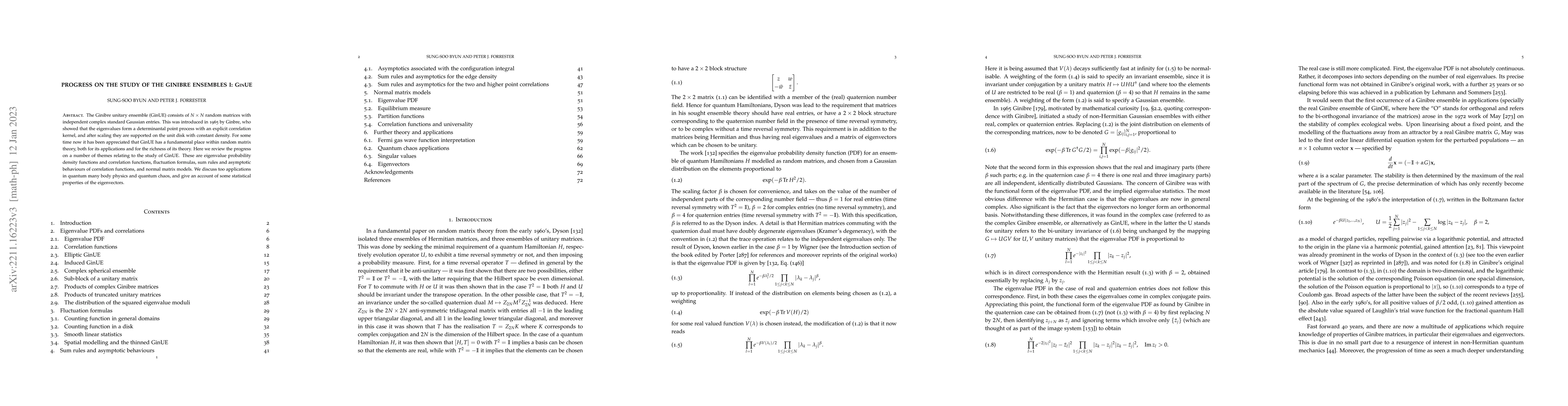 Thumbnail for Progress on the study of the Ginibre ensembles I: GinUE
