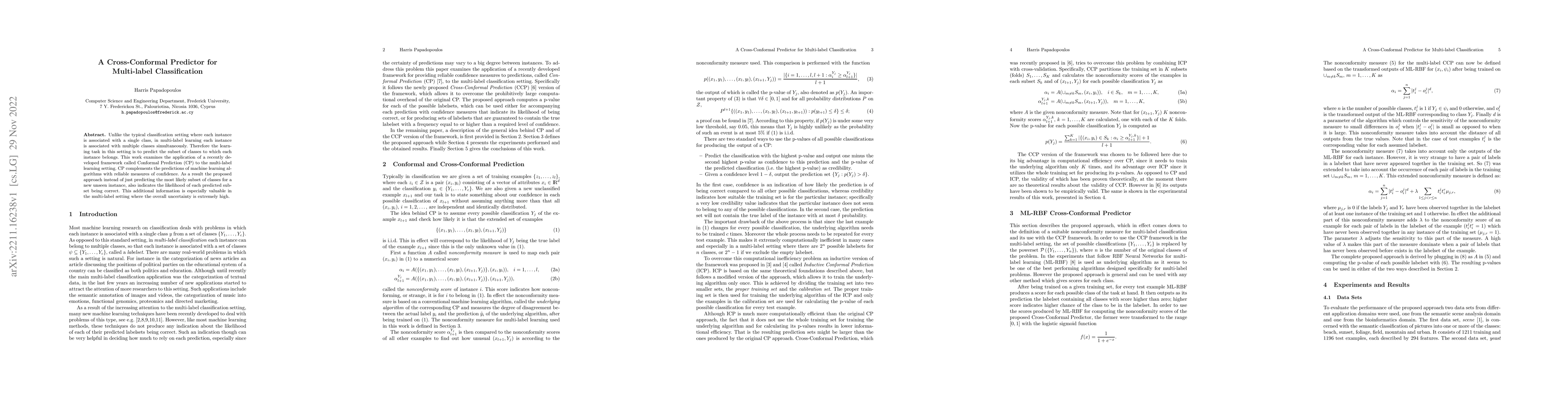 Thumbnail for A Cross-Conformal Predictor for Multi-label Classification
