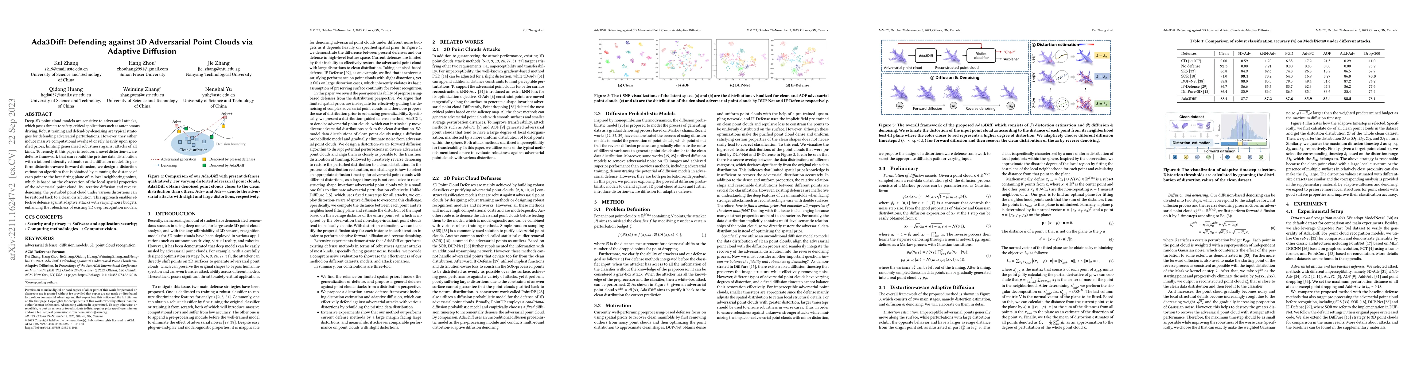 Thumbnail for Ada3Diff: Defending against 3D Adversarial Point Clouds via Adaptive
  Diffusion