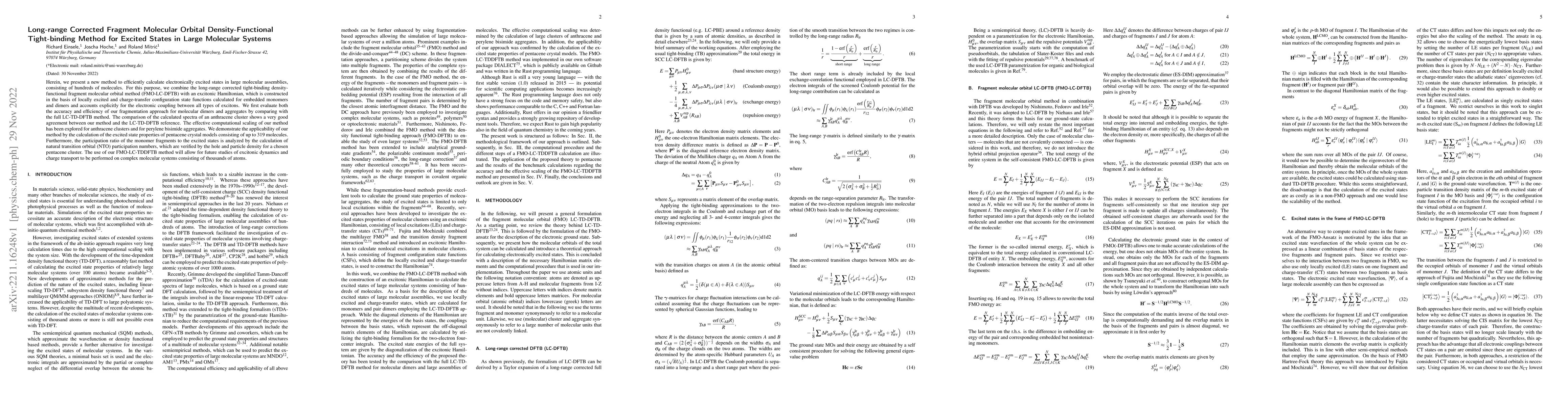 Thumbnail for Long-range Corrected Fragment Molecular Orbital Density-Functional
  Tight-binding Method for Excited States in Large Molecular Systems