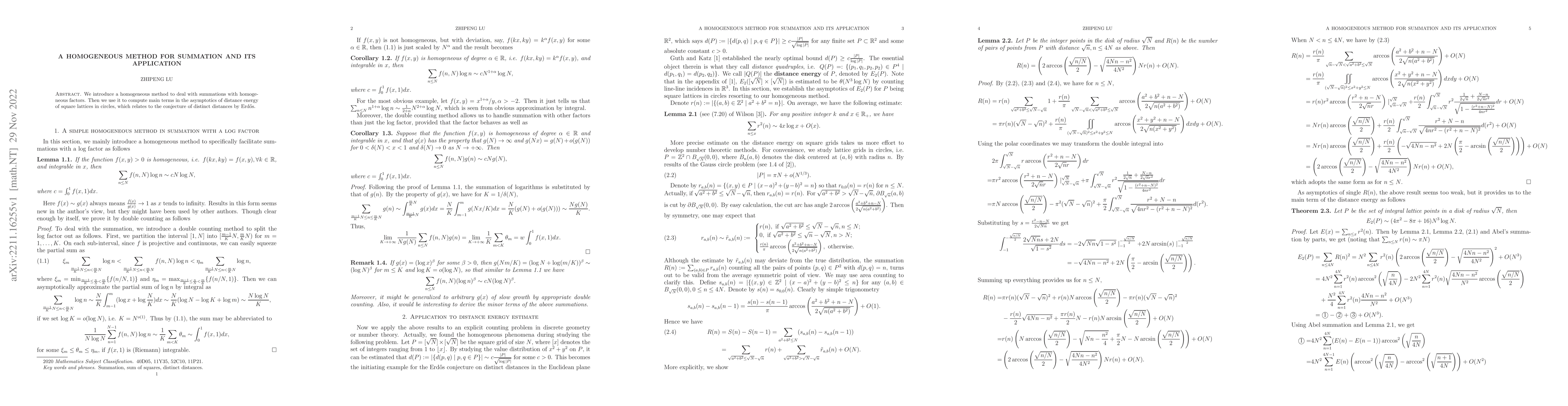 Thumbnail for A homogeneous method in summation with log factors and its application