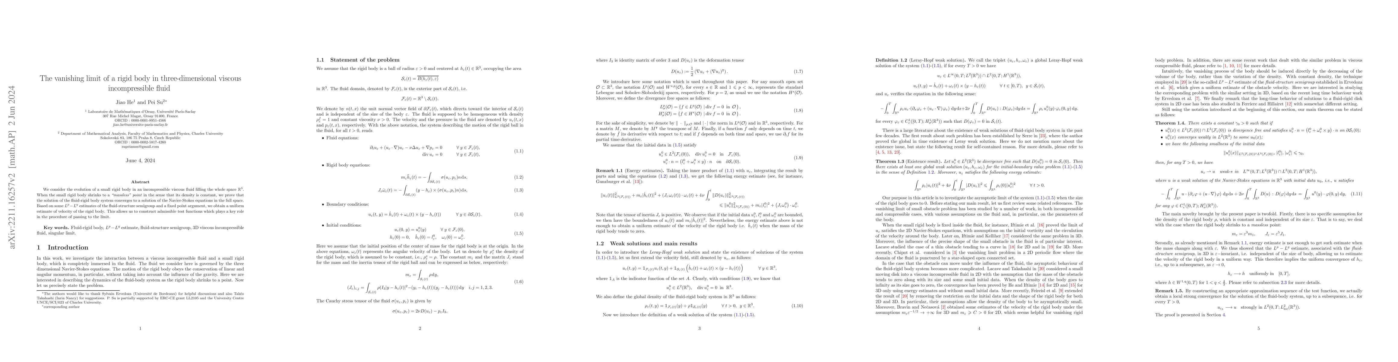 Thumbnail for The vanishing limit of a rigid body in three-dimensional viscous
  incompressible fluid