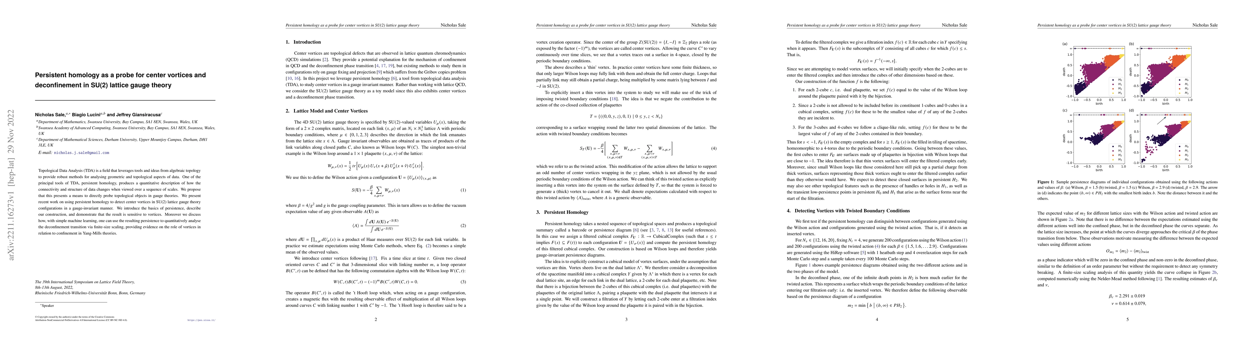 Thumbnail for Persistent homology as a probe for center vortices and deconfinement in
  SU(2) lattice gauge theory