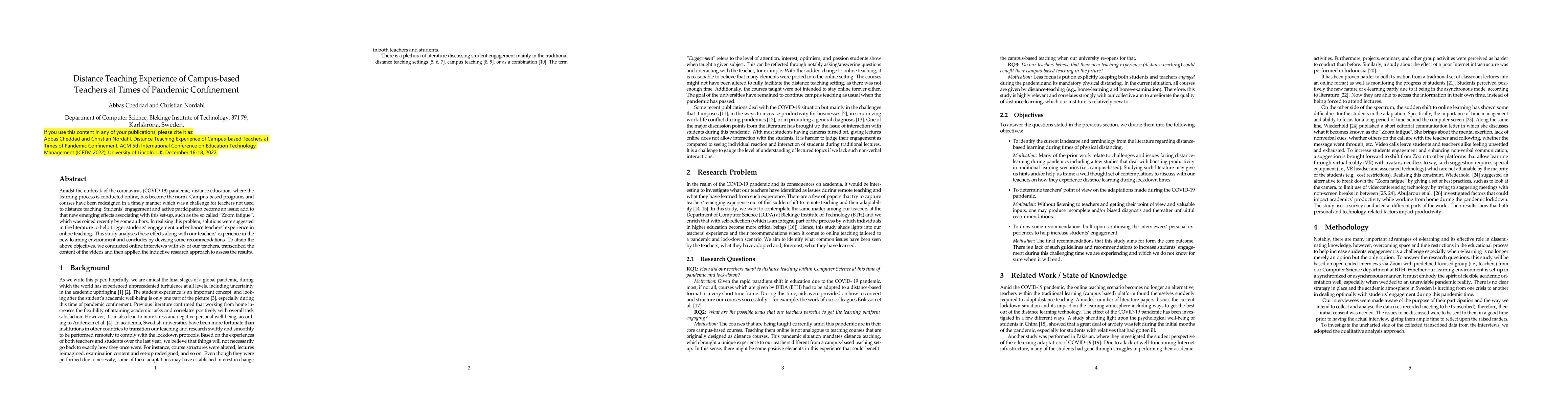 Thumbnail for Distance Teaching Experience of Campus-based Teachers at Times of
  Pandemic Confinement