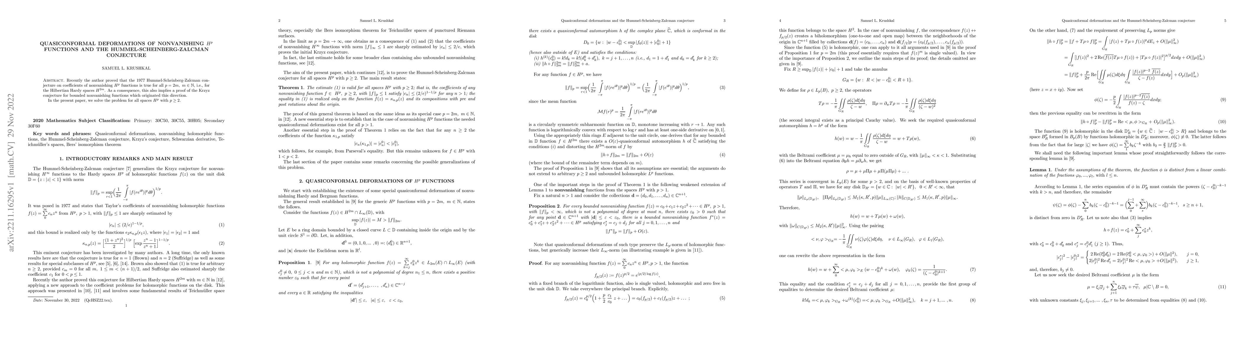 Thumbnail for Quasiconformal deformations of nonvanishing $H^p$ functions and the
  Hummel-Scheinberg-Zalcman conjecture