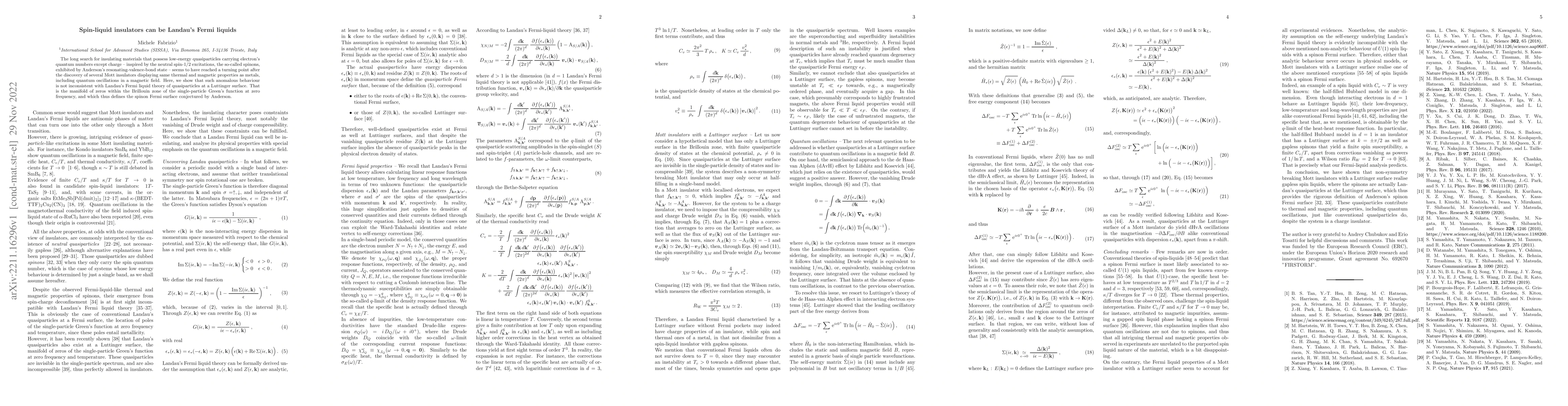 Thumbnail for Spin-liquid insulators can be Landau's Fermi liquids
