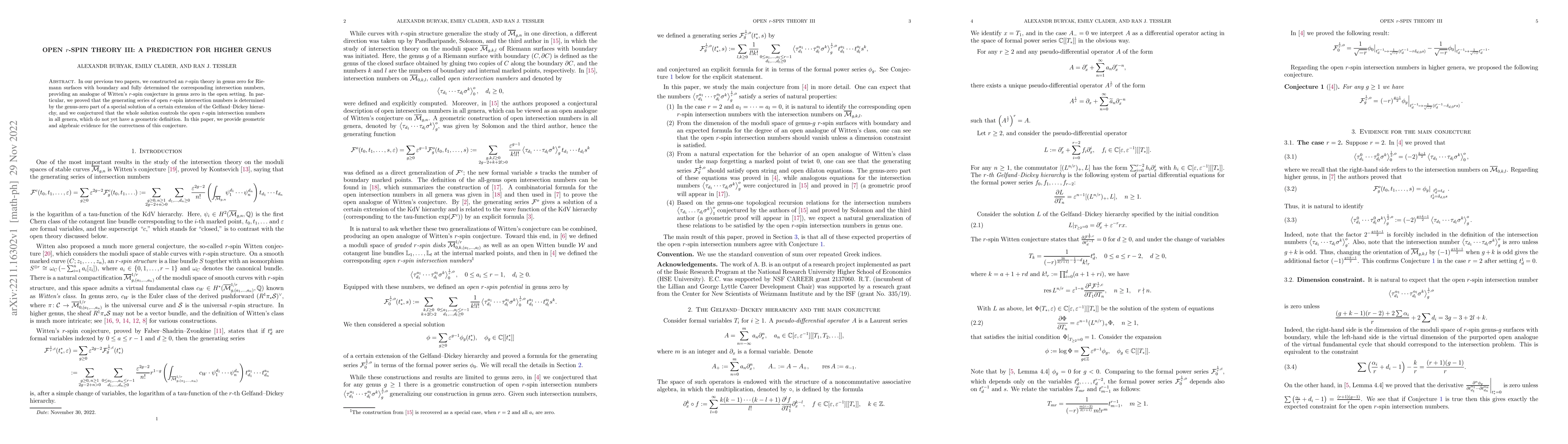Thumbnail for Open $r$-spin theory III: a prediction for higher genus