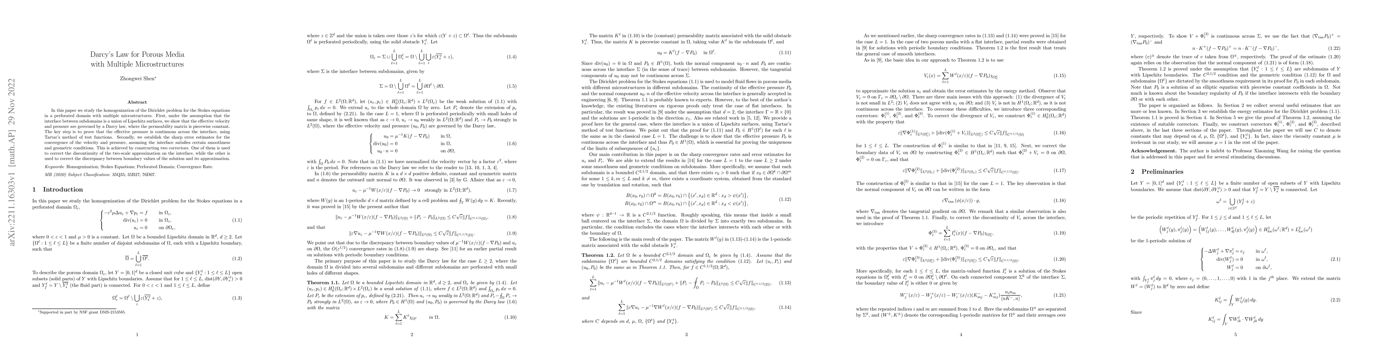 Thumbnail for Darcy's Law for Porous Media with Multiple Microstructures