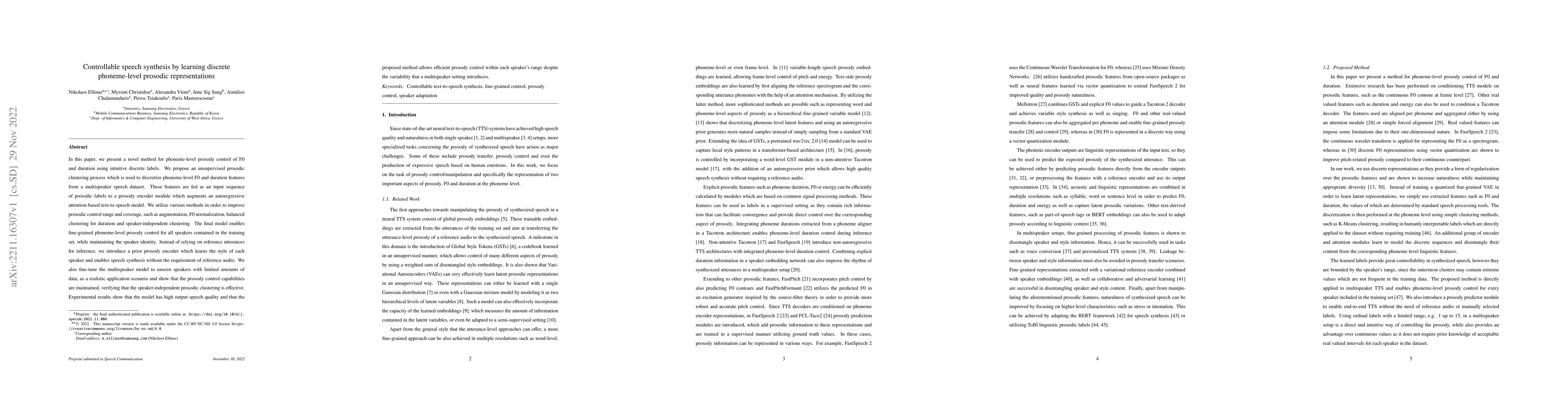 Thumbnail for Controllable speech synthesis by learning discrete phoneme-level
  prosodic representations